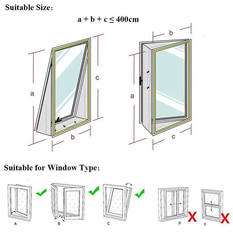 Unisex One Size Adjustable Universal Foldable Window Vent Seal Set for Casement and Tilt Windows Bowlift