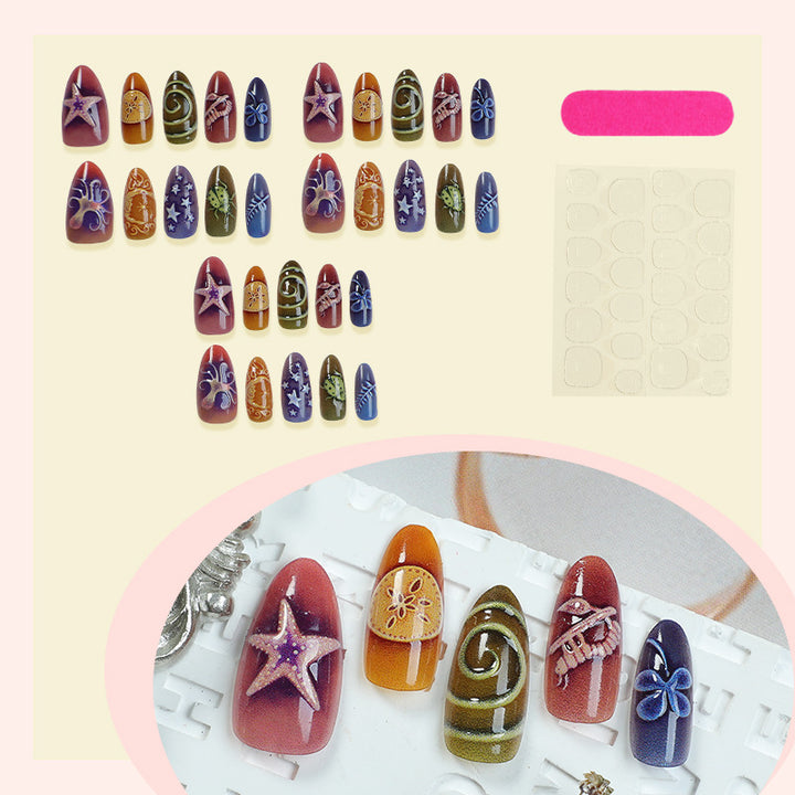 Artificial nail set with creative maritime and nature-inspired motifs Bowlift