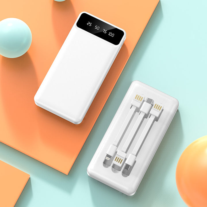 Portable power bank with integrated multi-cable and digital charging display Bowlift