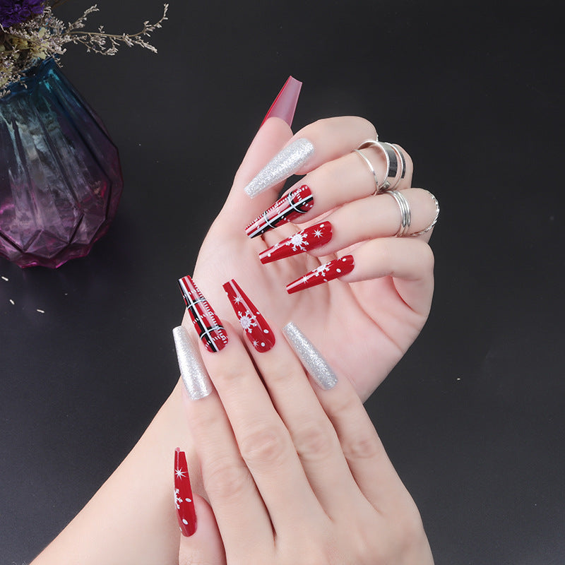 Artistic Press-On Nail Set with Holiday Theme Bowlift