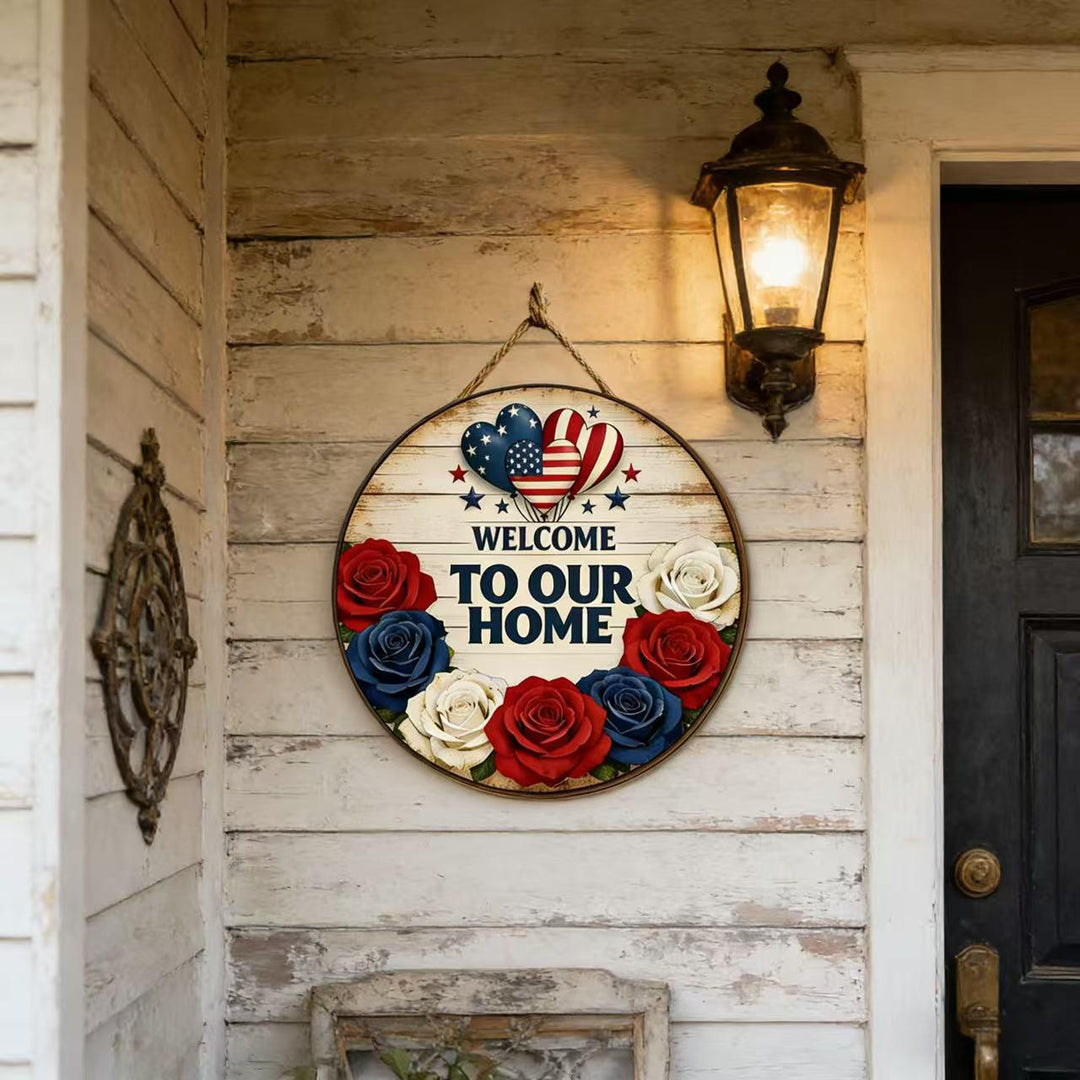 Independence Day layered satin ribbon floral door wreath with jute hanger Bowlift