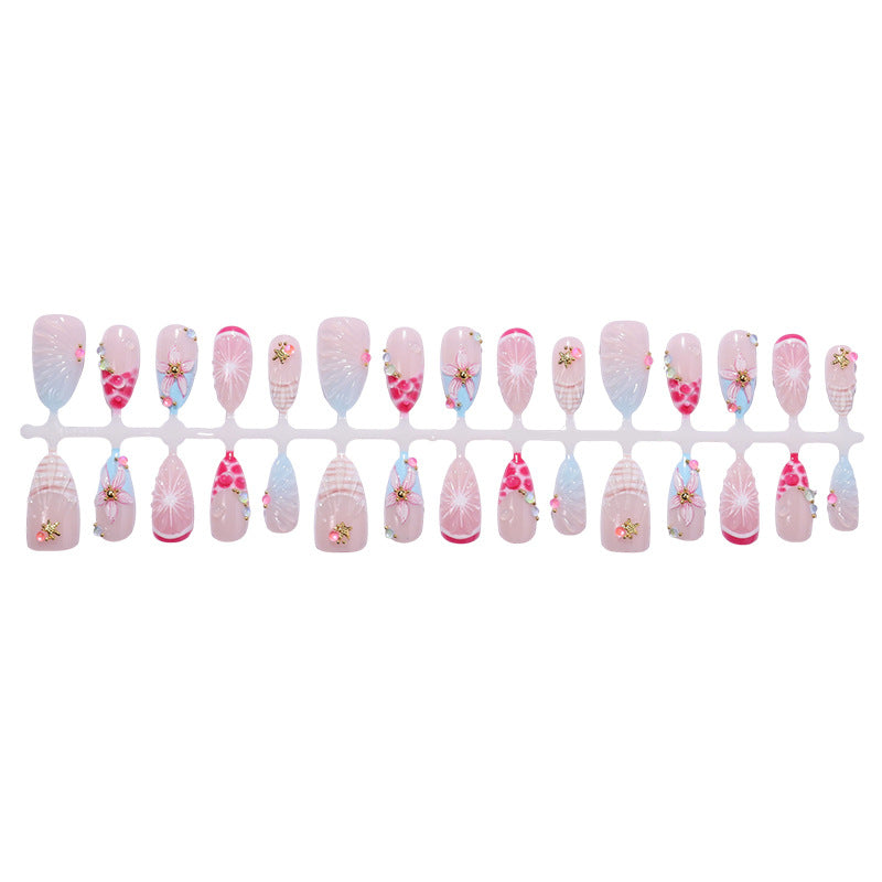 Artistic Press-On Nail Set with 3D Elements Bowlift