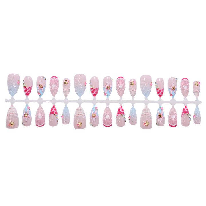 Artistic Press-On Nail Set with 3D Elements Bowlift
