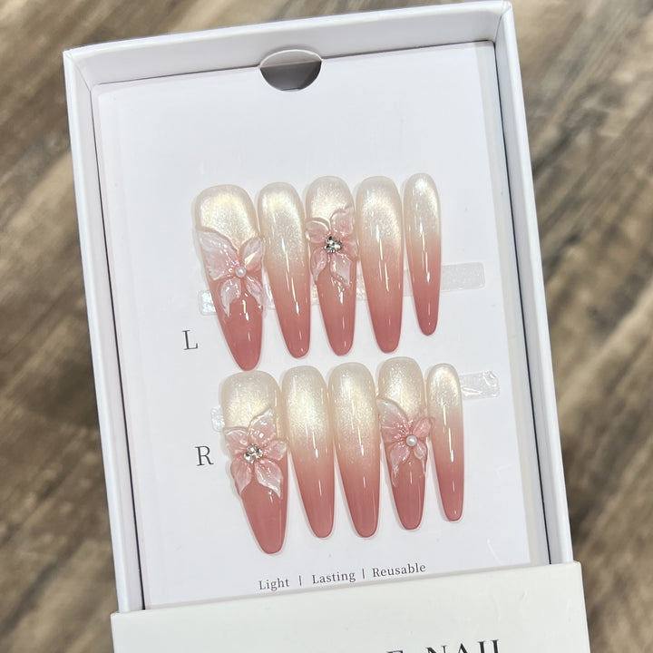 Floral Art Stiletto Press-On Nail Set Bowlift