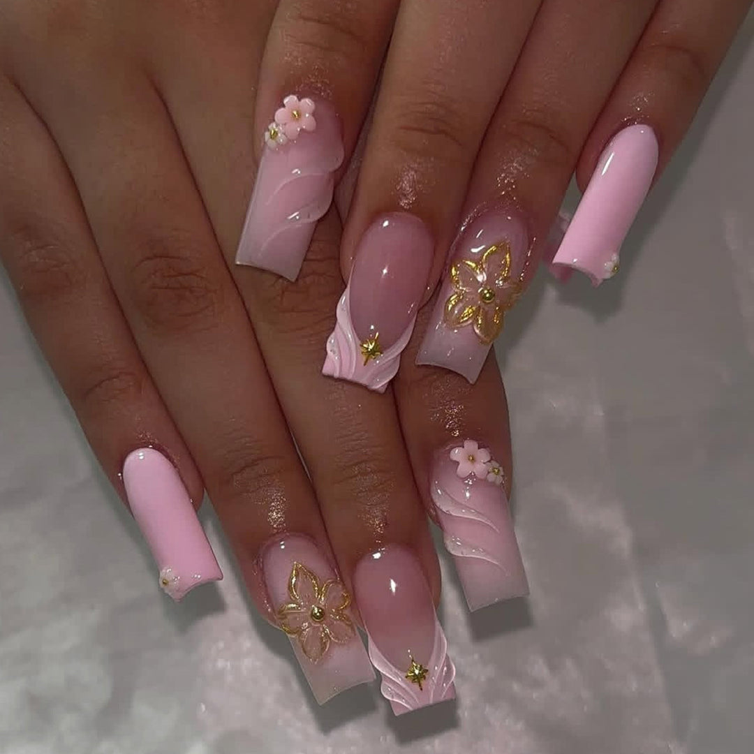 Elegant Floral Acrylic Nail Art Extensions Bowlift