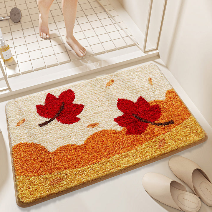 Unisex Leaf Design Plush Bathroom Mat Bowlift
