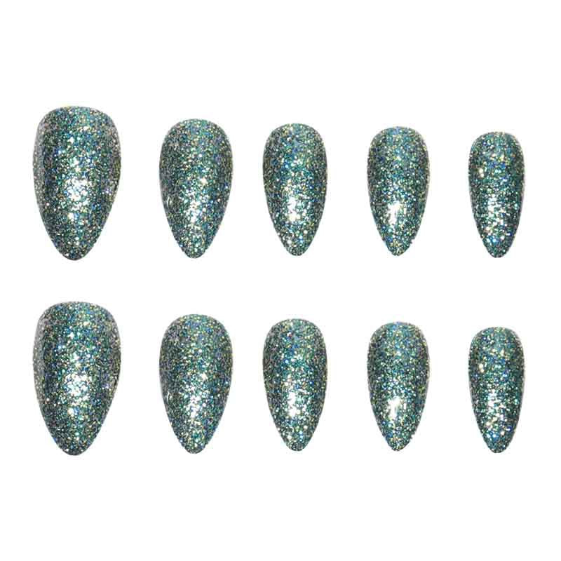 Glittery Acrylic Stiletto Press-On Nails Bowlift
