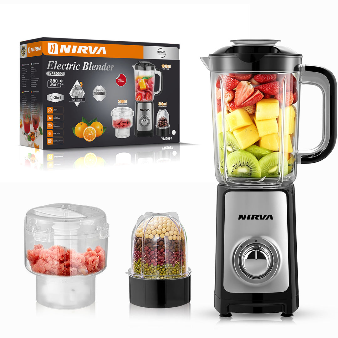 High-Power Multi-Functional Electric Blender with Chopper and Juicing Attachments Bowlift