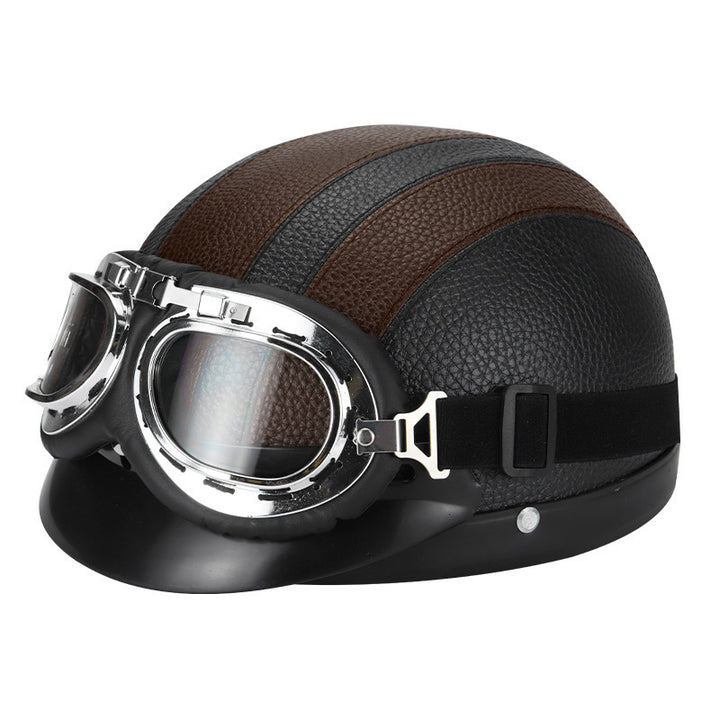 Retro open-face motorcycle helmet with detachable aviator goggles Bowlift