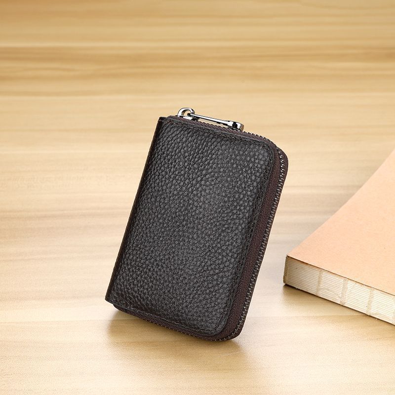 Sleek Zippered Leather Credit Card Holder Bowlift