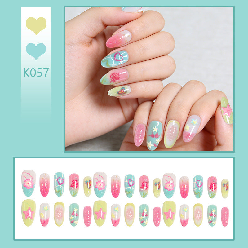 Acrylic Nail Set with Colorful Flower and Beach Design Bowlift