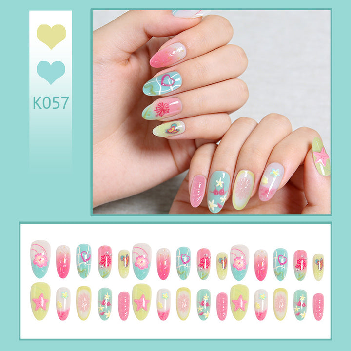 Acrylic Nail Set with Colorful Flower and Beach Design Bowlift
