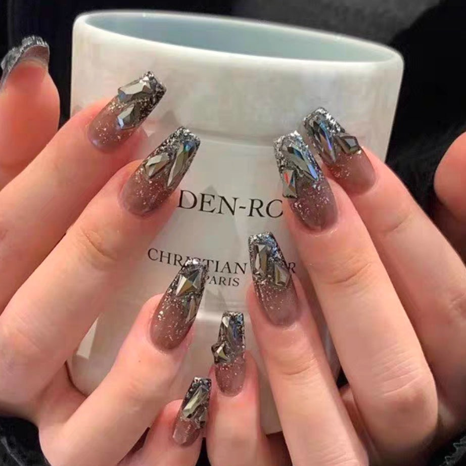 Glamorous Crystal-Embellished Press-On Nail Set Bowlift 1787395125