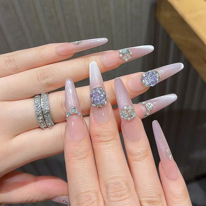 Glamorous Rhinestone-Embellished Stiletto Press-On Nails Bowlift