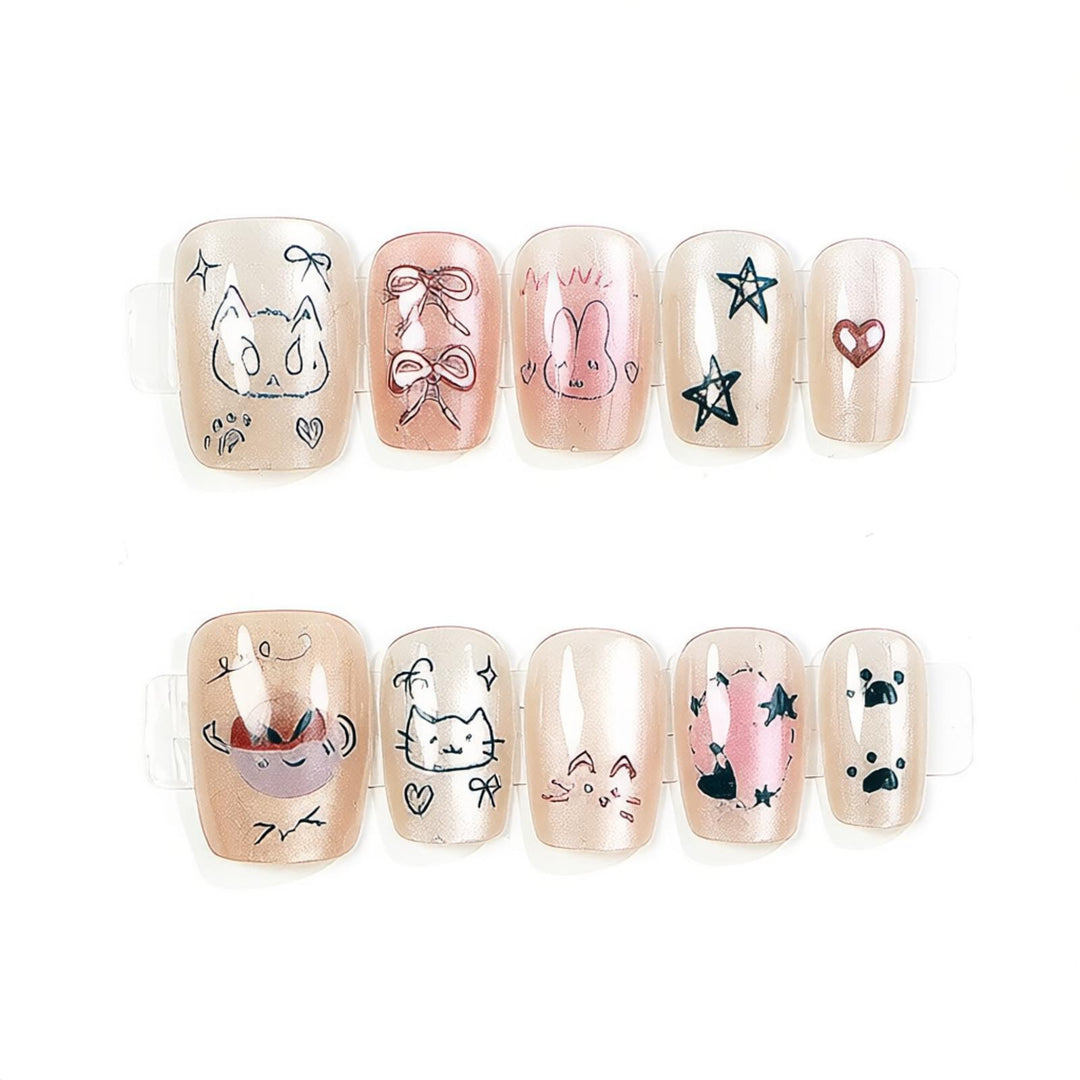 Whimsical Character Press-On Nail Art Bowlift