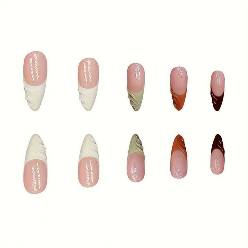 Artistic French Tip Press-On Nails with Curved Design Bowlift