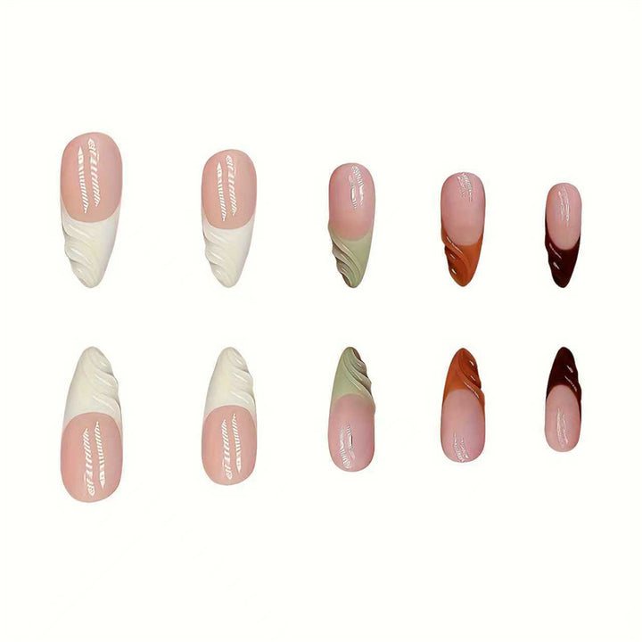 Artistic French Tip Press-On Nails with Curved Design Bowlift