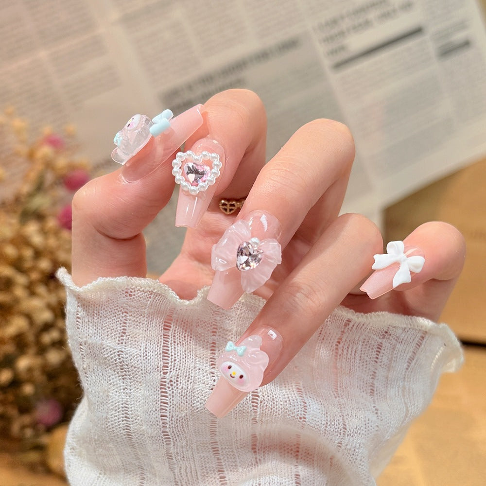 Elegant Stiletto Press-On Nails with Floral and Glitter Accents Bowlift