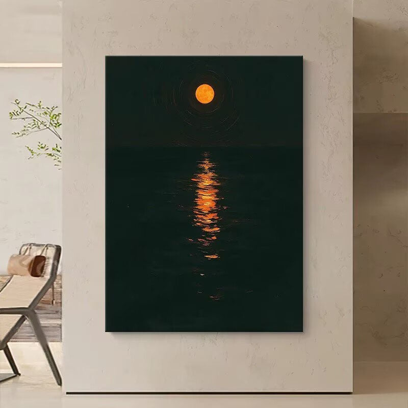 Framed Moonlit Water Reflection Art