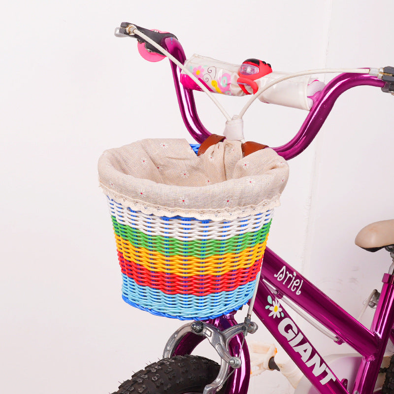 woven front bicycle basket with adjustable leather handlebar straps Bowlift
