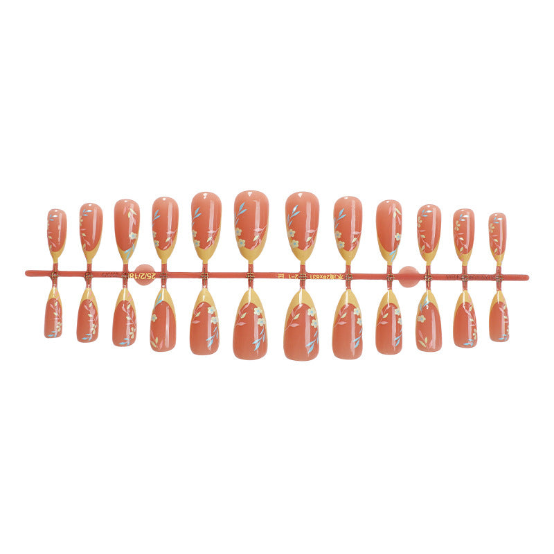 Decorative Press-On Nail Set with Floral and Elegant Design Bowlift