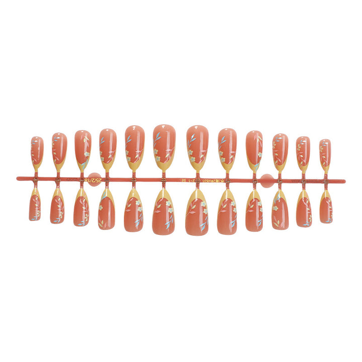 Decorative Press-On Nail Set with Floral and Elegant Design Bowlift