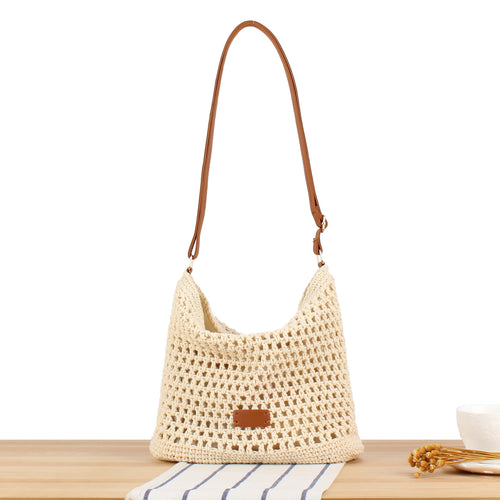 Macrame Crossbody Bag with Sturdy Leather Handle Bowlift