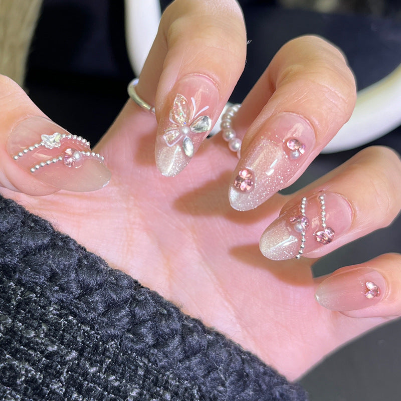 Glamorous Press-On Nail Set with Decorative Gemstone Accents Bowlift