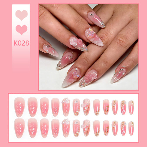 Artificial nail creation with floral 3D details and glitter accents Bowlift