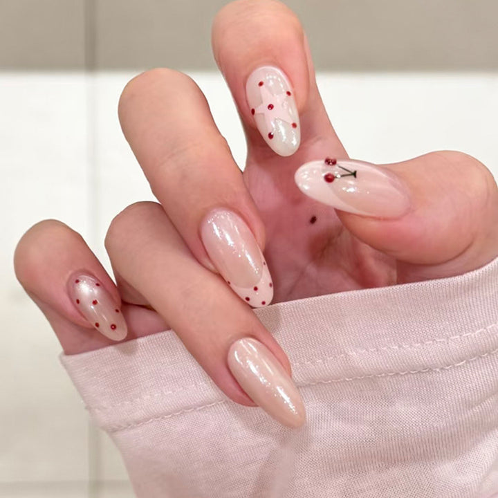 Artistic Press-On Nail Set with Cherry Blossom Design Bowlift