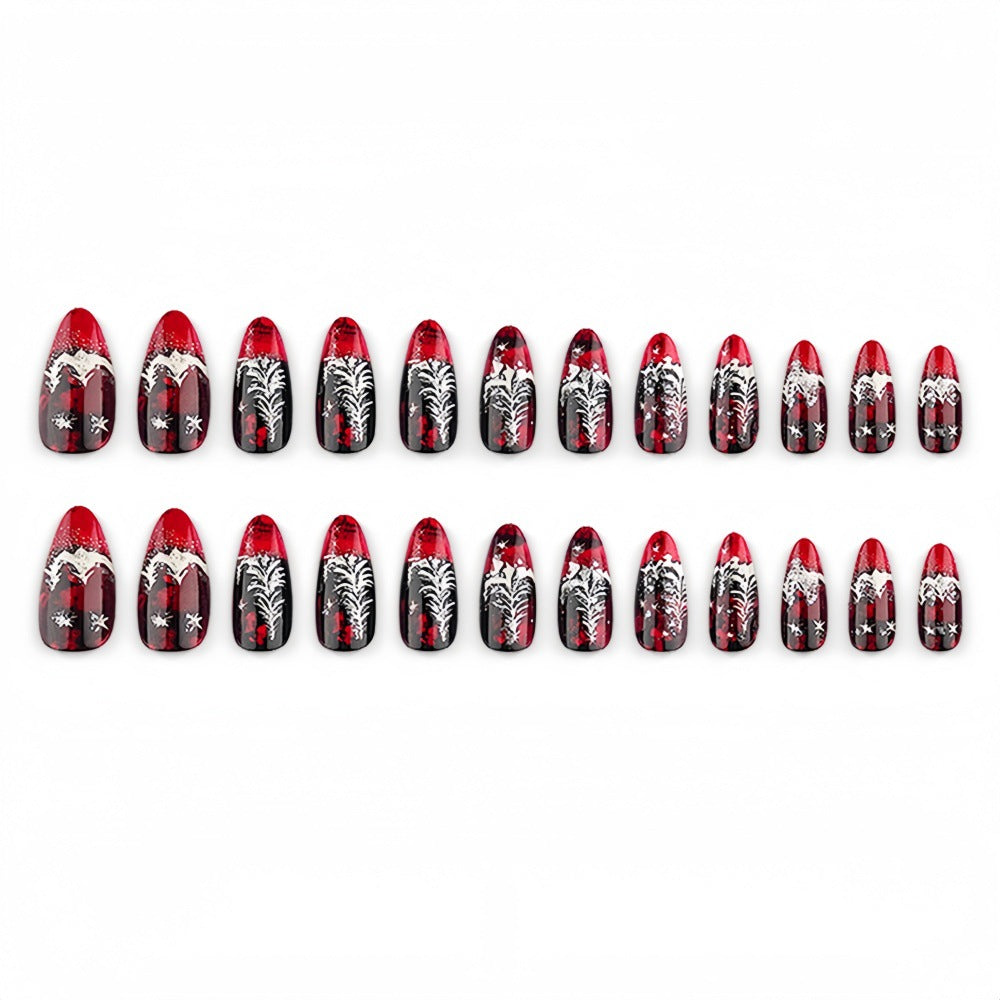 Artificial nails in elegant winter design with 3D Christmas tree motifs Bowlift