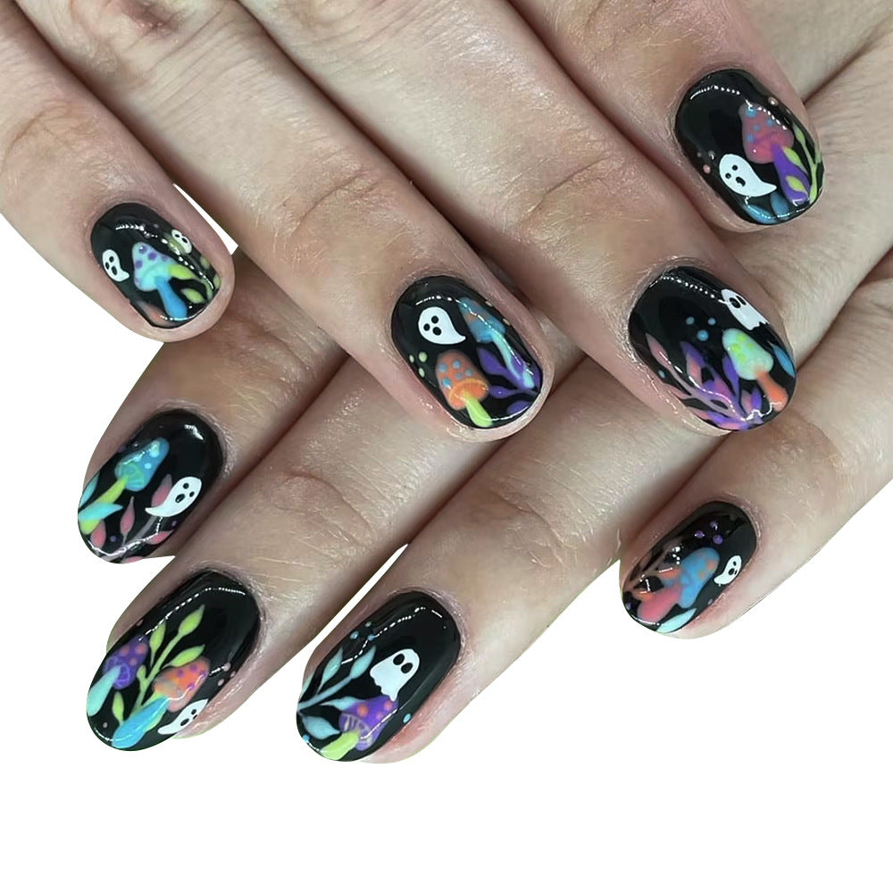 Whimsical Ghost-Themed Press-On Nail Art Bowlift