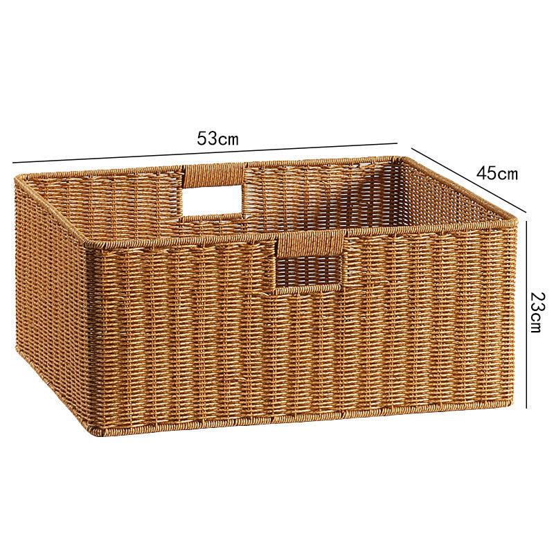 Large Handwoven Rectangular Storage Basket with Cutout Handles Bowlift