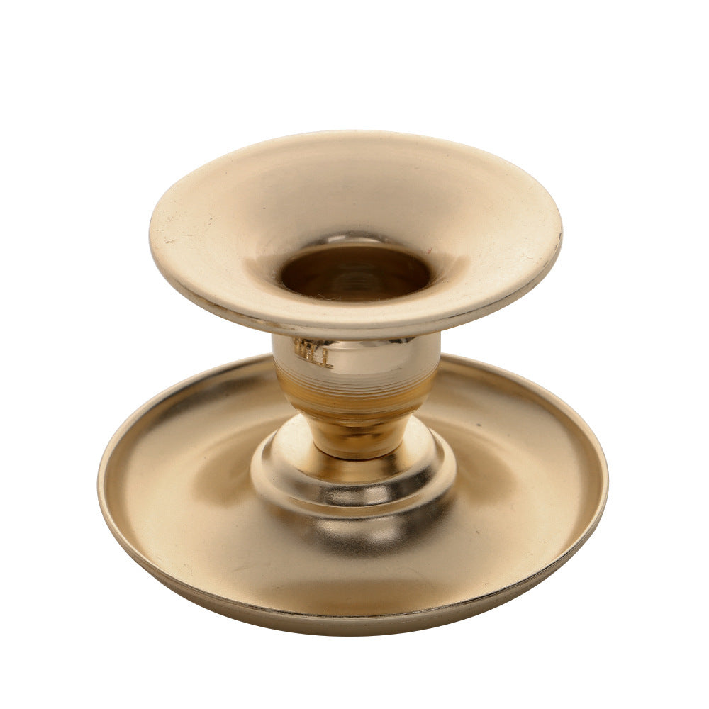 Vintage-Inspired Solid Metal Candlestick Holder with Wide Drip Tray and Flared Cup Bowlift