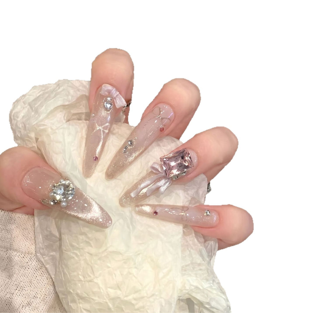 Ornate Rhinestone-Embellished Stiletto Press-On Nails Bowlift