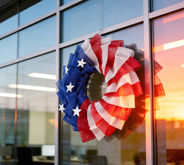 Unisex nan patriotic mesh wreath home decor with layered tulle stars and striped swirl design Bowlift