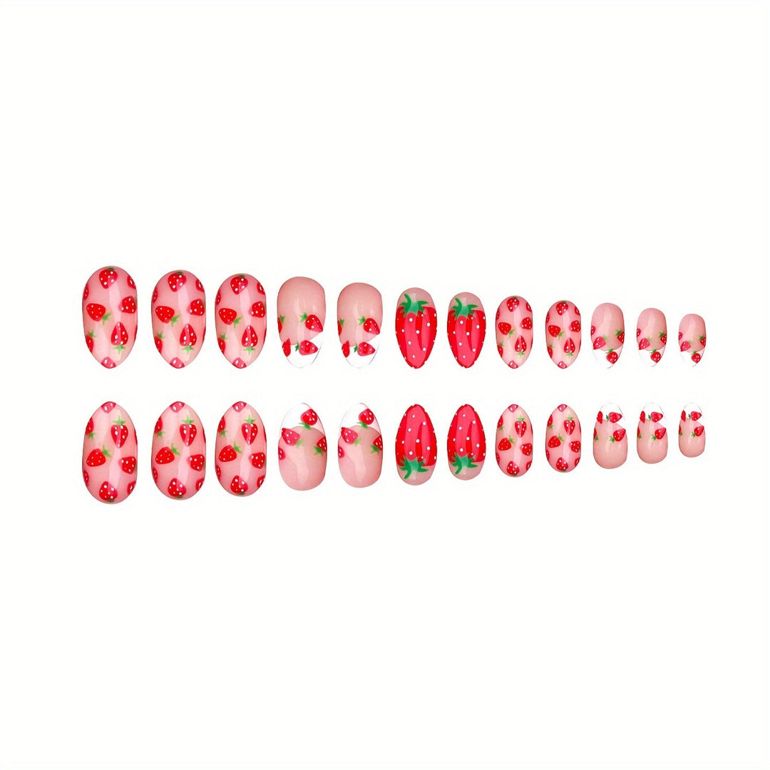 Strawberry-Themed Press-On Nail Set Bowlift