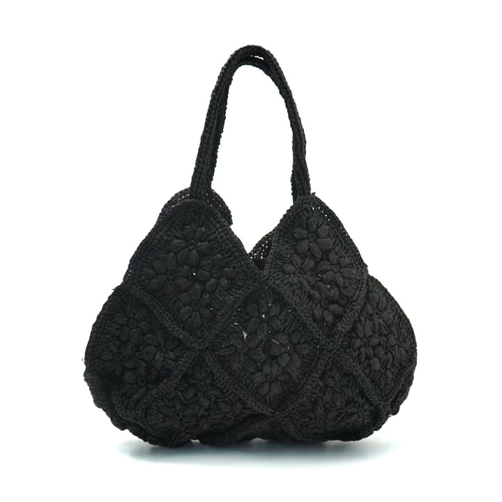 Handmade macrame shoulder bag with playful flower pattern Bowlift
