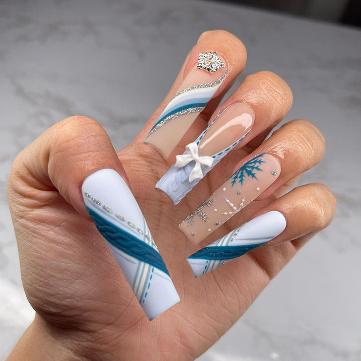 Premium Nail Extensions with Luxurious Winter Design Bowlift