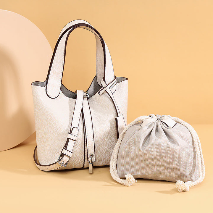 Dual-Compartment Textured Leather Tote Bag Bowlift