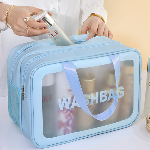 Cosmetic Transport Bag with Transparent Viewing Window and Versatile Compartment Design Bowlift