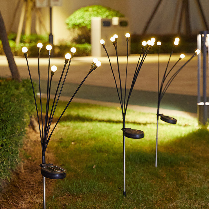 Solar LED Dandelion Garden Stake Lights With Flexible Multi-Head Stems And Integrated Solar Panel Bowlift