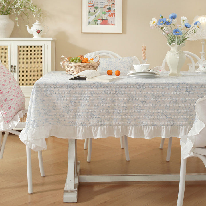 Ruffled Floral Print Tablecloth