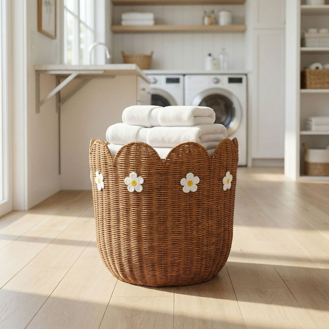 Rattan basket with flower motif Bowlift