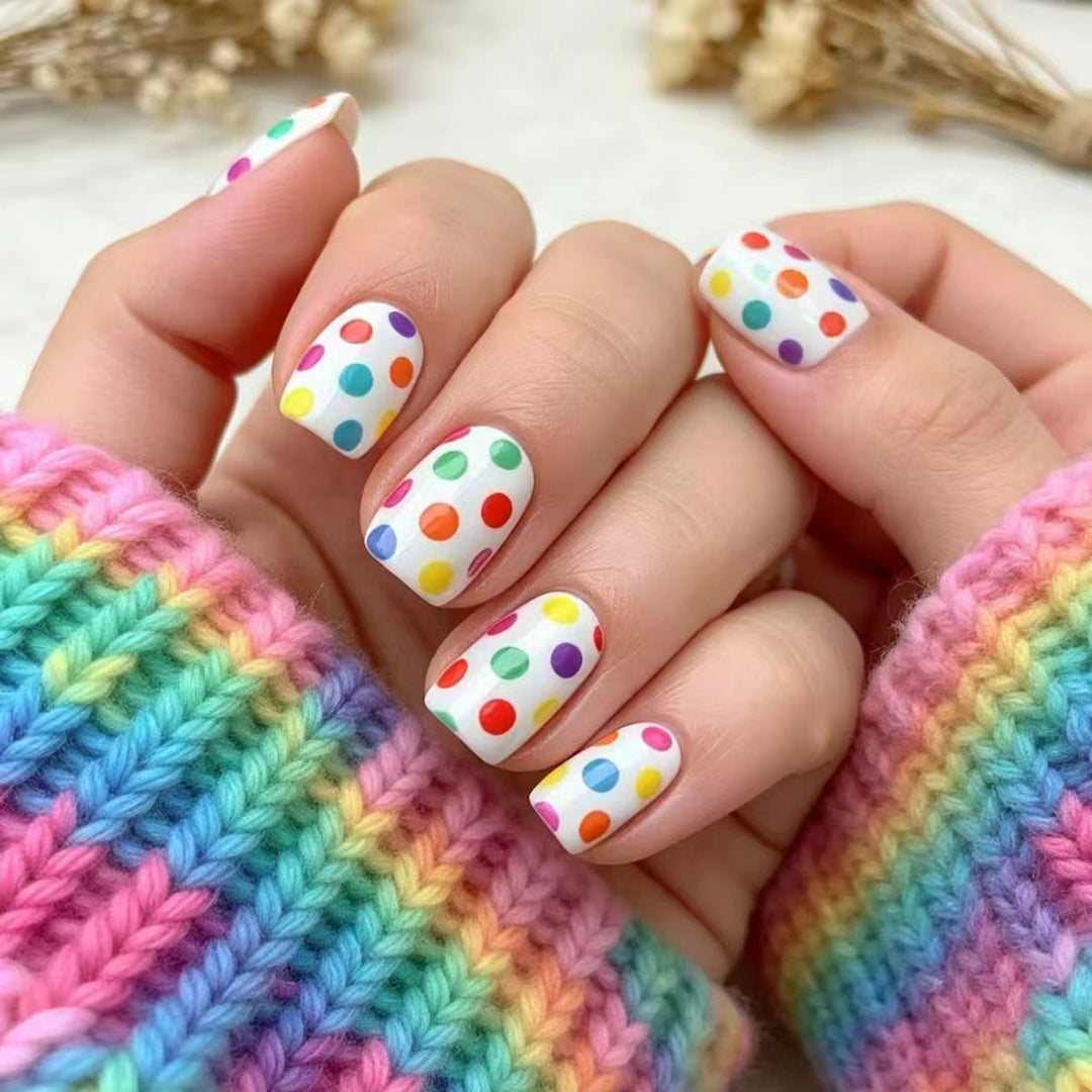 Artificial Nails in Colorful Polka Dot Pattern Bowlift