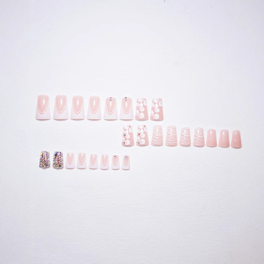 Decorative Press-On Nail Art Set with Gemstone Accents Bowlift