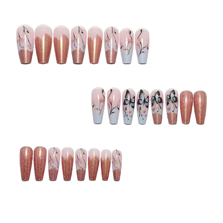 Artificial nails with filigree butterfly design and golden accents Bowlift