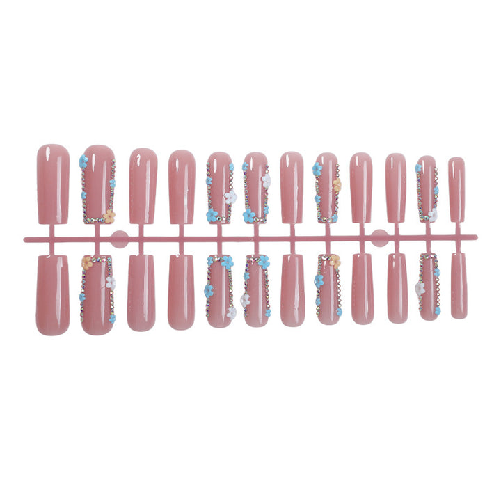 Decorative Press-On Nail Set with Floral and Gemstone Accents Bowlift