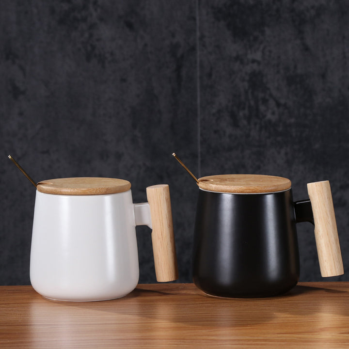 Ceramic Coffee Mug with Ergonomic Wooden Handle Bowlift