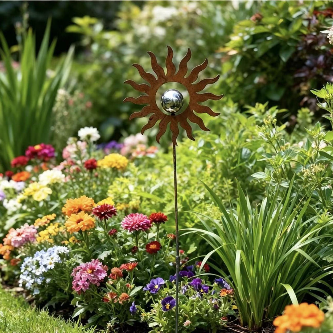 Sun Garden Stake with Reflective Gazing Orb Bowlift